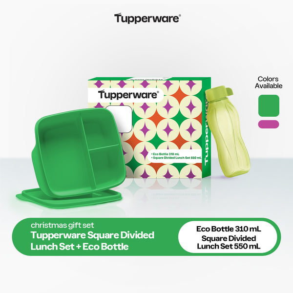 Tupperware Square Divided Lunch Set + Eco Bottle 310 mL (with gift box)