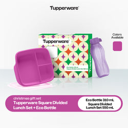 Tupperware Square Divided Lunch Set + Eco Bottle 310 mL (with gift box)